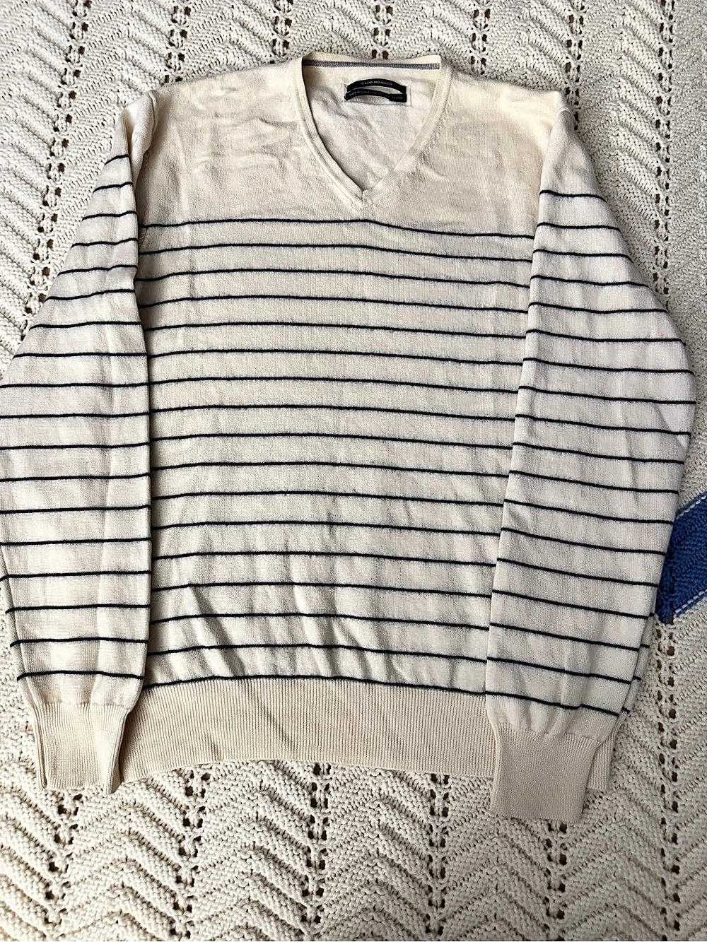 Club Monaco Merino Wool Striped V-Neck Sweater XL